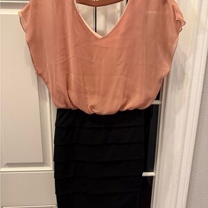 Sweet Storm Peach and Black Two-Tone Blouson Midi Dress